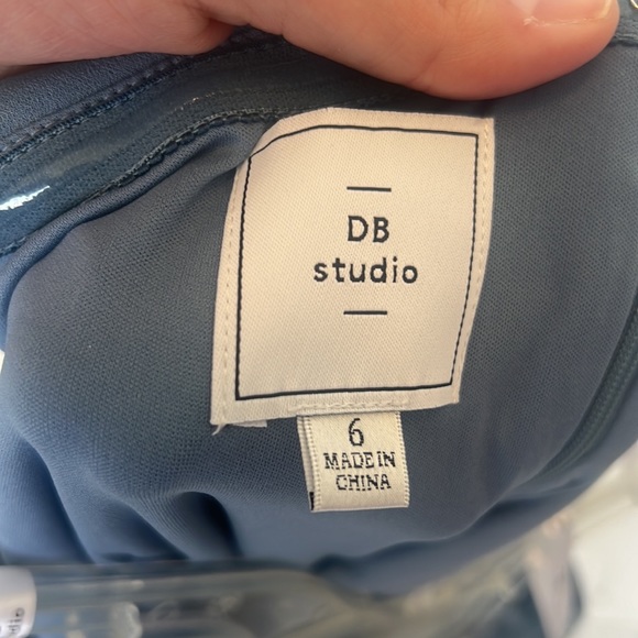 David’s Bridal off-the-shoulder stretch crepe ruched dress slate blue size 6 - Picture 6 of 6